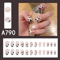Unghie finte con stampa mucca bianca e nera e design a goccia di latte, set da 24 pezzi - Stile Fluido Goccia di Latte di Mucca Nero Bianco (A790)