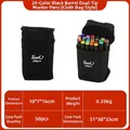 Set of 24 dual-tip markers in black pens with a portable black carrying case - 24 Colors (Cloth Bag)