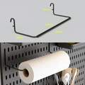 Black metal pegboard paper towel holder accessory with dual hooks and 255mm horizontal rod - Multifunctional Paper Roll Holder - Black
