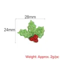 Glittery Christmas holly leaf and red berries resin charm for DIY phone case, 28x24mm - Holly Leaves
