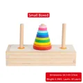 Wooden Tower of Hanoi 10-layer puzzle toy, 18.5x8x3.5cm size with colorful rings - Small 10-Layer With Storage Box
