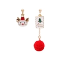 Asymmetric Christmas earrings featuring a festive reindeer and plush ball Christmas tree - Reindeer Head Asymmetrical Earrings