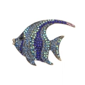 Tropical fish brooch featuring blue and green gradient rhinestones in gold setting - Blue Fish (XZ0168)