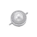 Conector redondo de plata con perla y circonitas para creación de joyas DIY - Oro Blanco