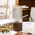 Minimalist glass vase with gold rim and wood base measuring 10cm x 25cm for home decor - Stripe Transparent Gold Rim With Wood Base
