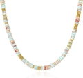 Bohemian multicolored natural stone beaded necklace with light blue beads and gold spacers - Style 22 (Shoushan Stone) (6mm)