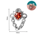 Silver stainless steel heart stud earring with bright orange-red cubic zirconia stone - Heart Zirconia Style (#13)
