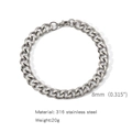 Classic 8mm silver Cuban link chain bracelet made of durable 316 stainless steel for men - 8mm/18cm / Steel