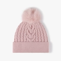 Berretto in maglia a trecce rosa con grande pompon per calore invernale - Regolabile / Rosa