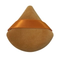 Soft brown triangular flocked powder puff with orange ribbon handle for makeup - Brown