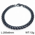 Hip-hop black stainless steel Cuban chain bracelet 200mm length and 6mm width - 6MM Black