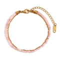 Double-layer 18K gold plated anklet with pink amazonite beads and O-chain design - Pink Opal Double Layer Anklet