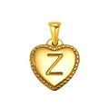 Golden heart-shaped pendant with letter Z engraving and beaded edge texture - Heart Initial Z Pendant (SP151G-Z)