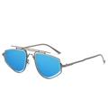 Modern polygonal metal sunglasses with silver frame and reflective blue lenses - Gunmetal Frame Blue Lens