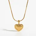 Polished gold stainless steel heart pendant necklace with sleek snake chain for women - Gold Necklace (KD1641)