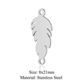 Feather shaped stainless steel connector 8x21mm with double holes for DIY bracelets - Silver Double Hole Feather (8x21mm) / 5 Pcs/Pack
