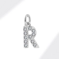 Sparkling S925 sterling silver letter R charm with cubic zirconia for DIY jewelry - White Gold (Letter R)