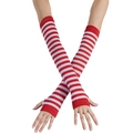 Long red and white striped knit arm warmers with thumb holes for cosplay costumes - Fingerless Gloves with Thumb Hole / Red and White Striped
