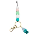 Colorful silicone bead lanyard with gold lobster clasp and blue gradient tassel fringe - Pink White Mint