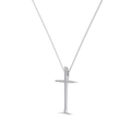 S925 sterling silver cross necklace featuring sparkling pavé crystals on thin O-chain - Silver Fine Micro-Pave Cross