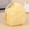 Mini yellow plush backpack coin purse with silver keychain and snap button handle strap - Yellow