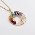 Golden Tree of Life pendant necklace with multi-color Seven Chakra stones on twist chain - Gold Tree of Life Pendant Twisted Chain Necklace