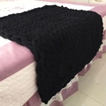 Chunky black hand-knitted chenille throw blanket on a pink bed with thick woven texture - 25*100cm / Black