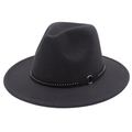 Detail of black fedora hat featuring metal rivets and a gold ring buckle on the leather band - M (56-58cm) / Dark Gray