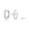 Three-piece silver earring set with rhinestone hoop and north star clip-on - Silver Eight-Pointed Star 3-Piece Set (#10)