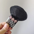 Black mesh hair padding tool with plastic insert comb and pink rhinestone decoration - Pink Rhinestone Hair Comb Base (F87)