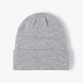 Classic light grey double-layered warm knitted beanie hat with ribbed cuff for winter - Light Heather Grey