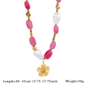Collana barocca con pietre naturali rosa e bianche e ciondolo a forma di fiore dorato - Stile 1 (Perline Rosa Fiore)