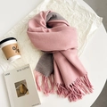Dual-sided pink and grey faux rabbit fur scarf with elegant fringe tassels for winter warmth - Pinkish Grey