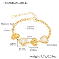 Pulsera de corazón ajustable de acero inoxidable dorado con eslabones de cristal checo y cadena - Pulsera de piedra de vidrio blanco dorado