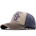 Cappellino da baseball vintage California patchwork in denim lavato con dettagli logori - Regolabile / Caffè e Blu Navy