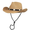 Klassischer Stroh-Cowboyhut mit Concho-Lederband und verstellbarem winddichtem Kinnriemen - M (56-58cm) / Khaki