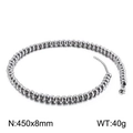 Sleek silver beaded titanium steel necklace 450x8mm displayed on white background - 8mm Necklace / Steel Color (KN107086-Z)