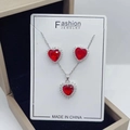 Juego de joyas de plata con collar de corazón de circón rojo y pendientes a juego - Plata Circonita Roja