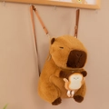 Brown capybara plush backpack featuring a cute small toast accessory on chest - Coin Purse Bread Slice Style / 35cm