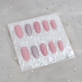 Uñas postizas ovales rosa mate y purpurina plateada con diseños de copos de nieve - Estilo Ovalado Rosa Mate Copo De Neve Con Brillo (Y-90-Tipo Pegamento)