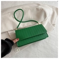 Vue détaillée de la texture tressée verte en cuir PU et de la boucle en métal doré du sac - Vert foncé