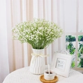 Artificial white babys breath flower bouquet in a white ceramic vase for home decor - White