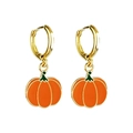 Close-up of gold hoop earrings featuring vibrant orange pumpkin pendants for Halloween - Smiling Pumpkin