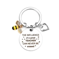 Detail of teacher keychain with bee charm and engraved influence of a great teacher quote - Small Head Bee (xk57-24)