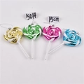 Set of 4 glittery heart-shaped candy lollipop ornaments in assorted metallic colors - Set 23 (Heart Shaped Glitter Lollipop 15cm - 4pcs)