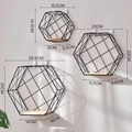 Set of 3 hexagonal wall shelves in black metal and light wood for home decor - Three-Piece Set / Black