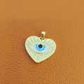 Golden heart pendant with sparkling cubic zirconia and classic evil eye center detail - 15-Gold Heart Full Zircon Evil Eye