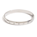 Brazalete rígido de plata pulida con estrellas y circonitas blancas brillantes - Punto Estrella de Ocho Puntas (B0618) / Plata / Circonita Blanca