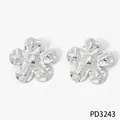 Silver 316 stainless steel earrings featuring a textured hammered flower petal design - Silver (PD3243)