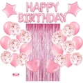 Pink Happy Birthday balloon set with star and heart foils plus sequin latex balloons - Pink Birthday Set
